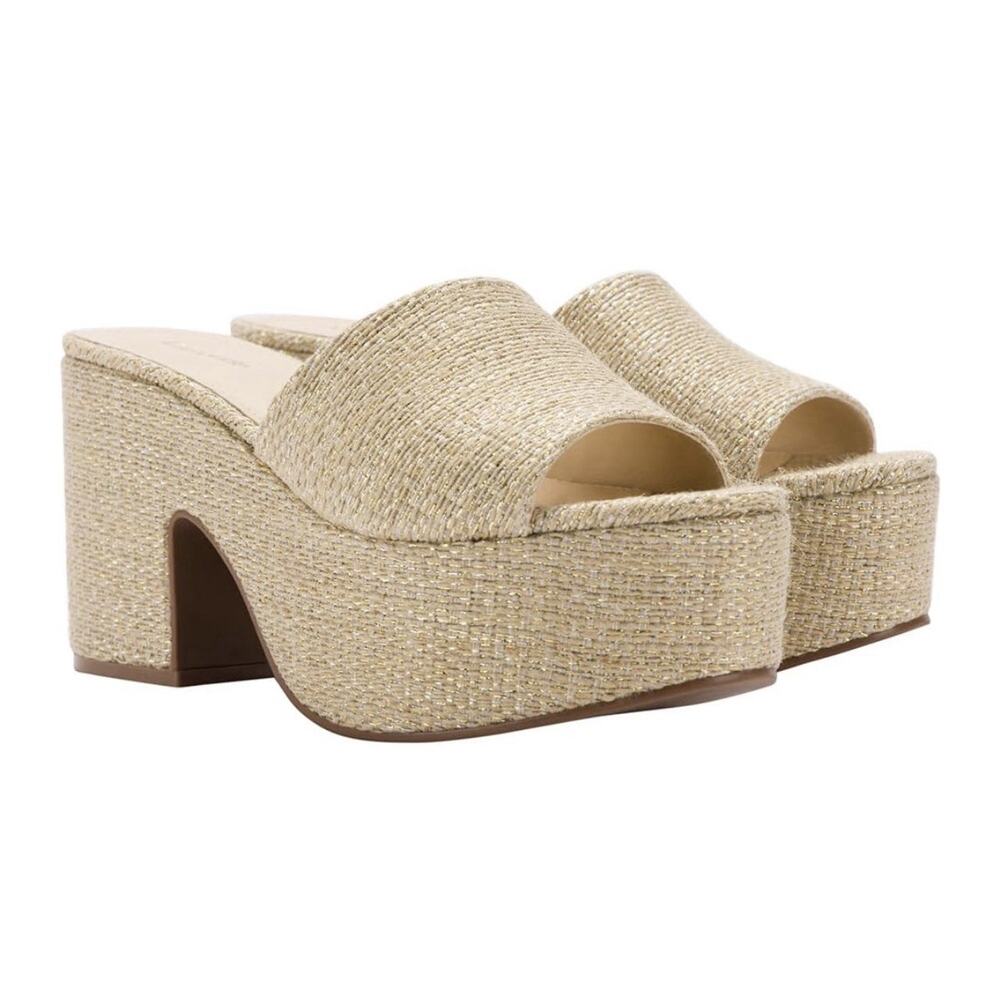 LARROUDE Miso Platform Mule Metallic Raffia Size 9.5